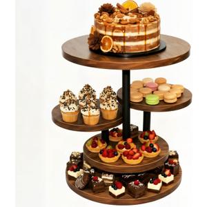 Cupcake Stand, Rotatable Wood Cake Stand, 4-Tier Cupcake Tower, Rustic Tiered Tray Stand for 50 Cupcakes, Dessert Table Display Set for Tea Party, Weddings, Birthday(Brown)