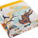 Fall Throw Blanket for Couch, Yellow Boho Decorative Throw Blanket, 100% Cotton Muslin Breathable Woven Farmhouse Blankets Quilt, 50"x60" Reversible Lightweight Blankets Bohemian Throw Quilt (Mandarin Duck)