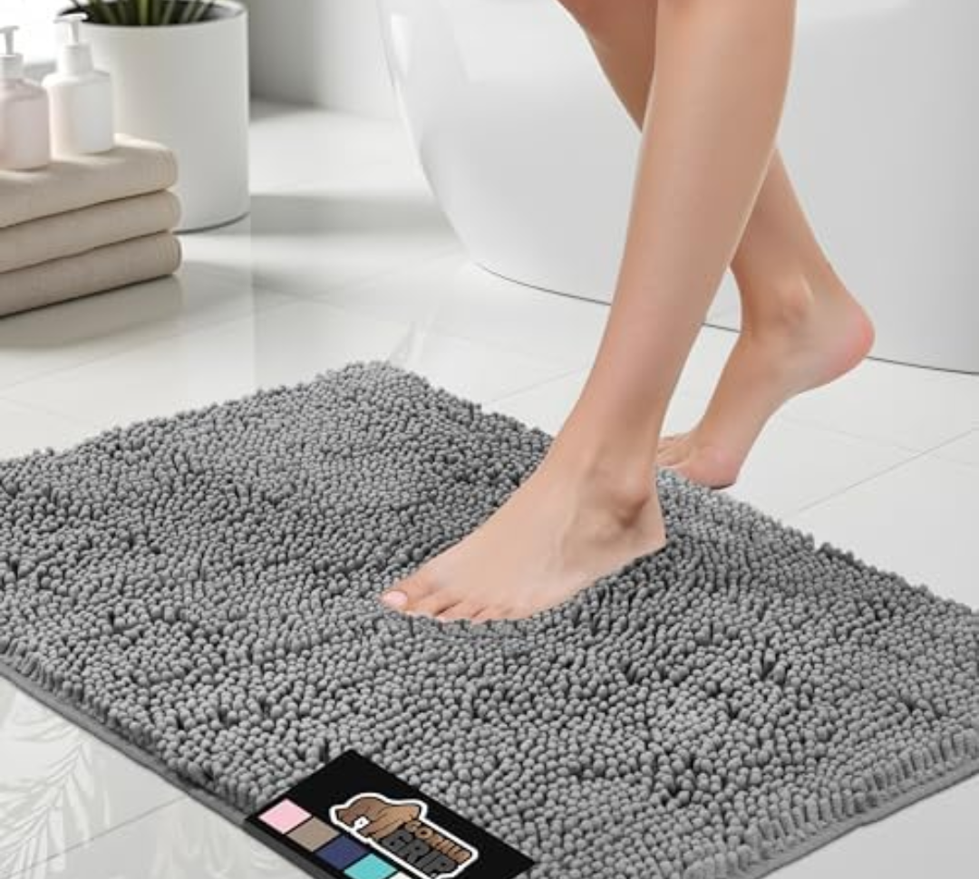 GORILLA GRIP Bath Rug Mat, Thick Soft Absorbent Chenille, Quick Dry Microfiber Mats, Rubber Backing Washable Shower Floor Rugs, Bathmat Runner, US Designed Bathroom Home Decor Accessories 29x20,Grey