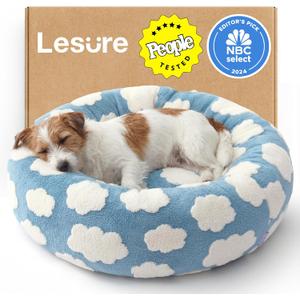 LE SURE Donut Small Dog Bed - Round Cat Beds for Indoor Cats as Gift, Cute Modern Home Decor Beds with Jacquard Shaggy Plush & Anti Slip Bottom, 27 Inch, Blue