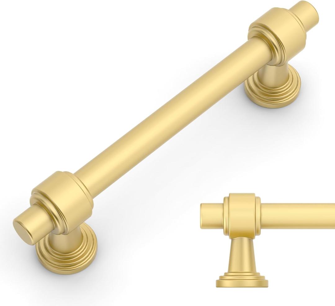 Amerdeco 10 Pack Brushed Gold Cabinet Pulls 3.75 Inch(96mm) Hole Center Drawer Pulls Cabinet Hardware Kitchen Cabinet Handles for Bathroom Dresser Pulls ZH0069