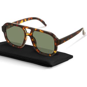 livho Trendy Polarized Square Aviator Sunglasses Women Men Square Eyewear Frame, Retro Sun Glasses for Women Men 2025 Shades (Tortoise/Green)