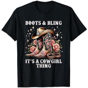 Rodeo Girls Women Cowboy Boots And Bling Its A Cowgirl Thing T-Shirt L