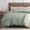 Bedsure Cotton Duvet Cover King - 100% Cotton Waffle Weave Sage Green Duvet Cover King Size, GentleSoft and Breathable Bedding Set for All Season, 3 Pieces, 104"x90"