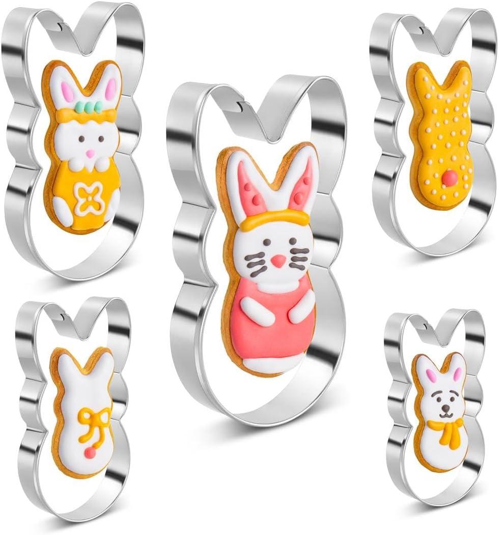 Easter Bunny Cookie Cutter Set, 5 Pieces Easter Bunny Rabbite Cookie Cutter Set for Kids,Stainless Steel Easter Cookie Biscuit Cutter Shapes Holiday Themed Party Supplies