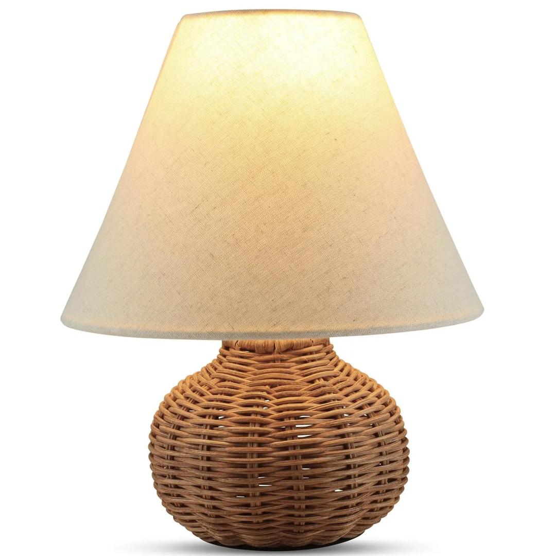 Dimmable Boho Table Lamp  Rattan & Bamboo Design