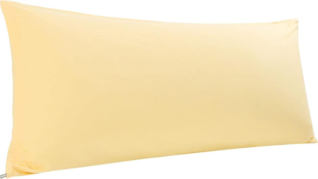 PiccoCasa 100% Egyptian Cotton Body Pillow Cover | Soft 300 Thread Count Pillowcase | Breathable Pillow Case with Zippered Closure | No Wrinkle | No-Fade | Yellow | 20"x48"