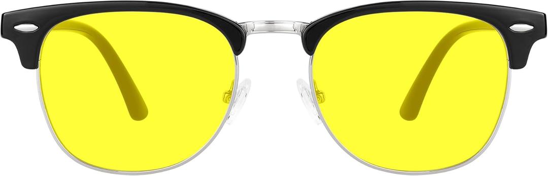 AMBEYE TR90 Frame Night Driving Glasses with Yellow Lens for Drivers, Cycling & Outdoor Activities, Men & Women(Black Silvery)