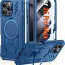 FNTCASE for iPhone 16 Pro-Max Case: Magnetic Phone Cases with [Ring Kickstand] [Built-in Screen Protector] [Heavy Duty Military Grade Protection] Shockproof Full Body Protective Hard Cases Blue