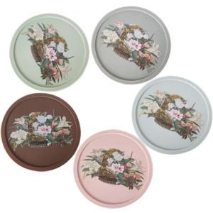 Silicone Coasters Round Cup Coaste 3.9 Inches Set of 5, Cup Mats, Thin Coasters for Table, Flower Pattern Multi Color Table Decoration Waterproof Anti Slip Store Easy,Hand Wash Only