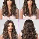 HAIRCUBE Long Dark Brown with Highlights Wigs for Women Synthetic Curly Wavy Hair Wig for Daily