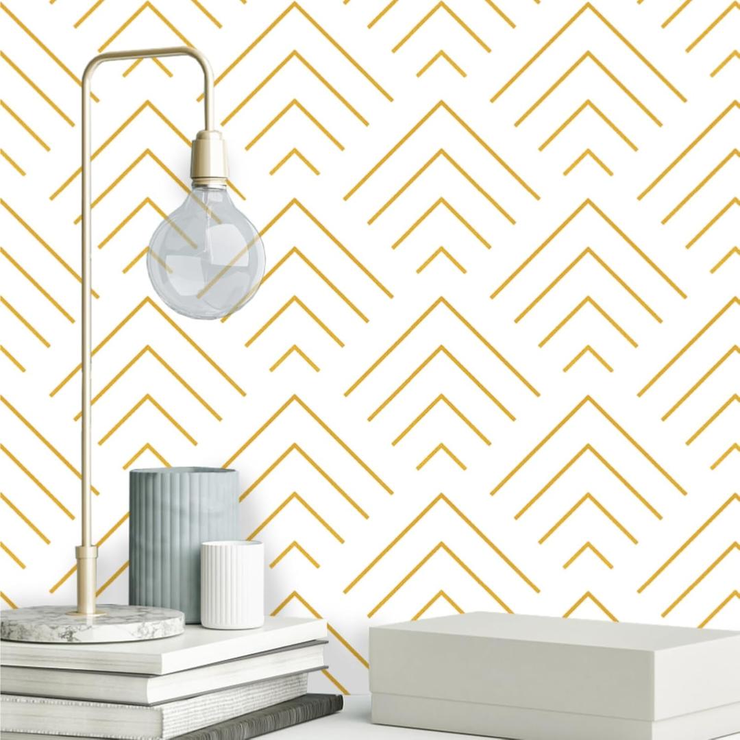 Heroad Peel and Stick Wallpaper Geometric Wallpaper Gold and White Contact Paper Self Adhesive Removable Wallpaper for Cabinets Walls Countertop Waterproof Thicken Vinyl 78.7"x17.3"