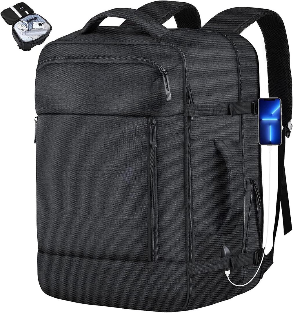TOTWO Travel Backpack, Extra Large Backpack, Carry On Backpack, 52L Expandable Flight Approved Suitcase Luggage Water Resistant Daypack Weekender Bag Fits 17 Inch Laptop, Travel Gifts for Men, Black