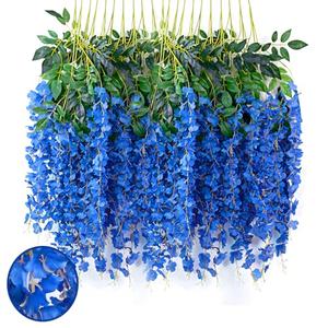 24 Pack Royal Blue Wisteria Hanging Flowers Garland, 3.77 Feet Royal Blue Artificial Wisteria Flower Vines, Fake Royal Blue Wisteria, Royal Blue Flower Vines for Backdrop, Hanging Flower Garland Decor