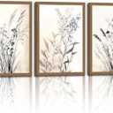 3Pcs Framed Vintage Botanical Wall Art Neutral Rustic Boho Floral Canvas Painting Prints for Modern Farmhouse, Black and White Flower Pictures for Living Room Bedroom Dining Room Wall Decor 12x16in