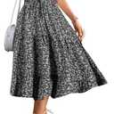 MSLG Women's High Elastic Waist Midi Skirt Casual Summer Trendy Tie Front Flowy Ruffle Floral Print A line Skirts 626 (S)