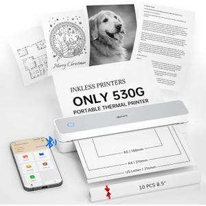 iDPRT Portable Inkless Printer for Travel,Wireless Thermal Printers Support 8.5" x 11" US Letter/A4,Small Mobile Bluetooth Printer for Home Use,Office,Vehicles,Compatible with Smartphone & Laptop (White)