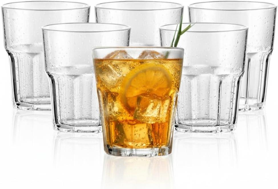 6 PCS Clear Plastic Tumblers, Resuable Drinking Glasses 8.8 OZ, BPA Free Acrylic Drinking Cups, Stackable Beverage Glasses for Home Party Picnic Shatterproof, Small Water Cup, Dishwasher Safe, 260 ML