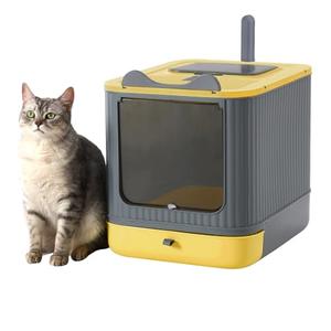 LCZLBRRD Upgraded Fully Enclosed Cat Litter Box with Lid, Covered Cat Box Enclosure, Anti-Splashing Easy to Clean Kitty Litter Boxes with Drawer, 3 Modes can Use from Kitten to Adult(Yellow&Grey)