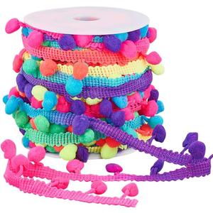 PH PandaHall 20 Yards Pom Poms Trim 10mm Ball Fringe Ribbon Rainbow Color Pom Poms Tassel Trim Fringe Tassel Lace for Christmas Party Decor Clothes Costume DIY Crafts Sewing, 8mm Ball