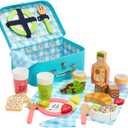 8th Wonder Wooden Bluey Toys Picnic Carrying Case, 30-Piece Picnic Basket Toy with Cutlery and Food Accessories, Outdoor Food Toys for Kids of Ages 3+