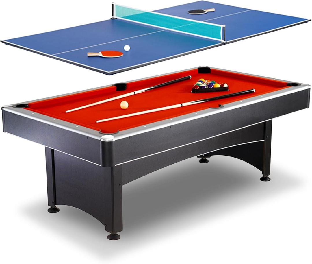 Hathaway Maverick 7 Foot Pool Table with Table Tennis Top  with Accessories for Both Games  Space-Saving Ping Pong and Pool Table Combo for Families  Matte Black Finish