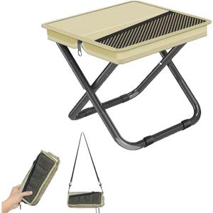 2-in-1 Collapsible Camping Stool & Sling Bag / 220LB Load Capacity Folding Portable Fishing Stool/Collapsible Stool for Camping, Hiking, Fishing, Gardening & Beach Outdoor Activities (Large, Khaki)
