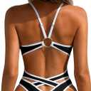 Sexybody Women Sexy Thong One Piece Swimsuits Cheeky V Neck Bathing Suit Slimming High Cut Backless Swim Suits (Black, S)