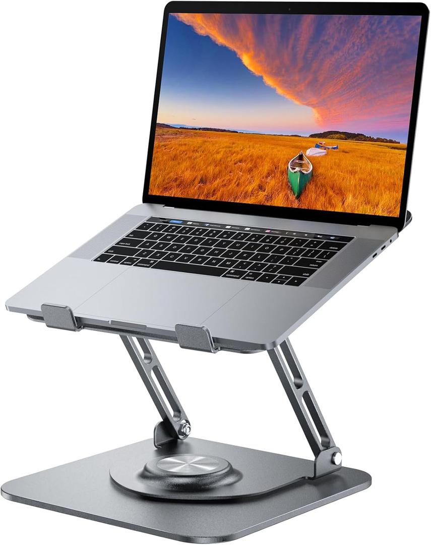 Laptop Stand for Desk, Adjustable Computer Stand with 360 Rotating Base, Ergonomic Laptop Riser for Collaborative Work, Foldable & Portable Laptop Stand, fits for All 10-16" Laptops (Grey)