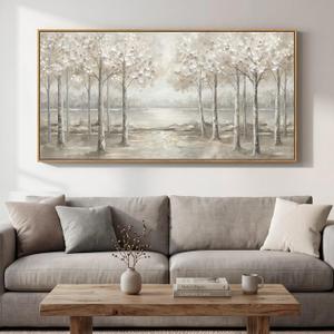 Framed Birch Tree Forest Landscape Wall Art for Living Room, 60x30 Inch, 28.5"L x 57"W