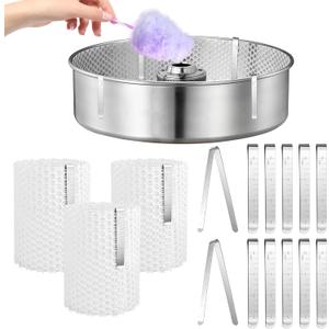 Milkary 3 Set Cotton Candy Mesh and 12pcs Clip Stabilizer Kit, Cotton Candy Machine Supplies Reusable Stainless Steel Clips Candy Making Accessories Compatible Candy Floss Maker