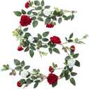 Thiccywoov Red and White Rose Vine Artificial Flower Garland Fake Flower 6ft Garland Artificial Silk Floral Hanging for Wedding Party Ceremony Outdoor Decor 2 Pack