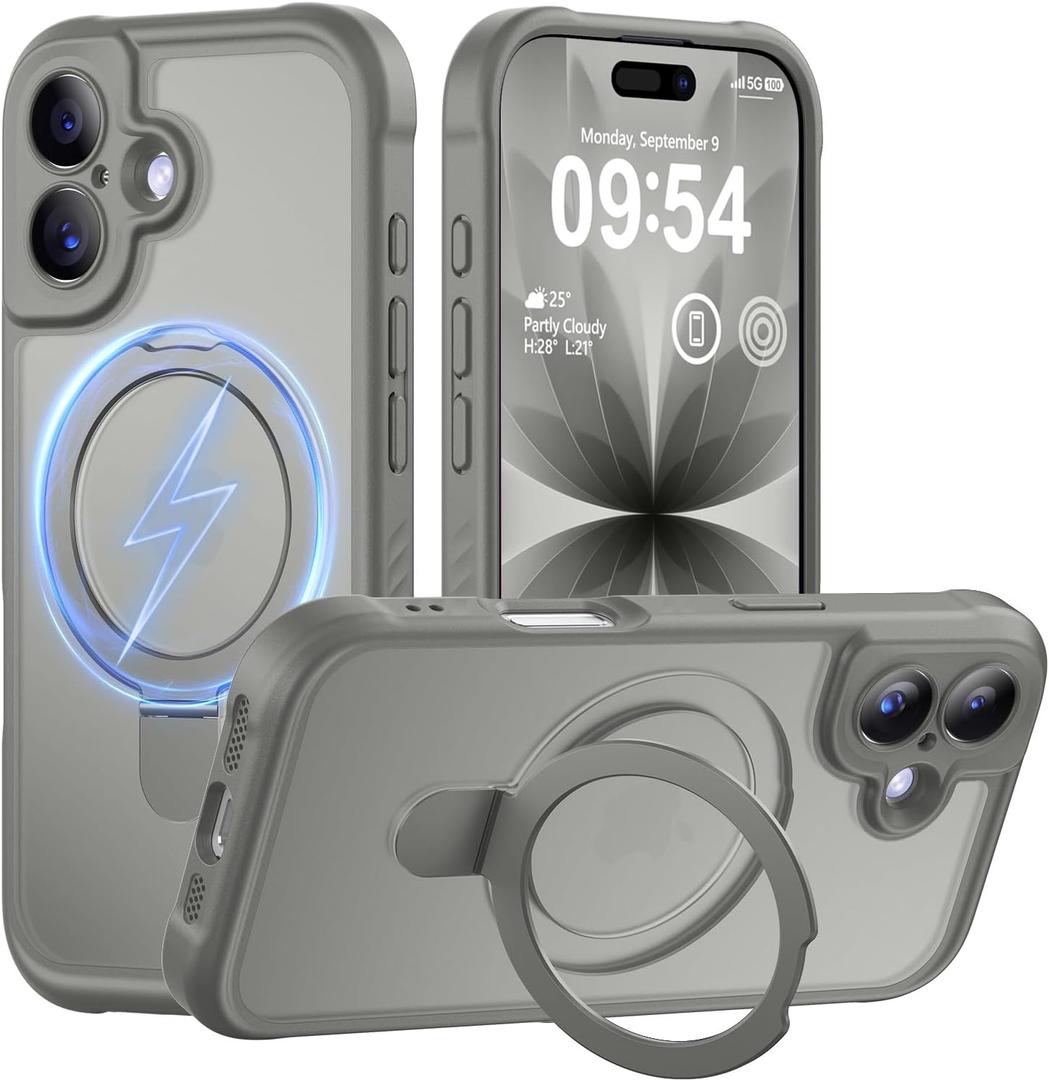 MOCCA Design for iPhone 17 Case, Compatible with Magsafe [Premium Invisible Magnetic Ring Stand] [Military Drop Protection] Full Camera Guard Translucent Matte Slim Phone Cover 6.3", Titanium Gray