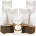 DAILYLIFE Pack of 100 16oz Disposable Coffee Cups with White Lids and Sleeves, Premium Thickened, Leak-Proof Paper Cups for Hot Drinks, To Go Cups for Home, Office, Parties, Travel