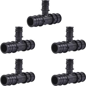 SharkBite 3/ 4 Inch x 3/ 4 Inch x 1/ 2 Inch Poly Expansion Reducing Tee for PEX-A Pipe, Pack of 5, Plastic Plumbing Fittings, Reducing Tee for PEX-A Tubing, UA412A5