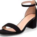 mysoft Women's Chunky Low Heels Open Toe Block Heeled Dress Ankle Strap Pump Wedding Sandals (11 Wide, Black Suede)