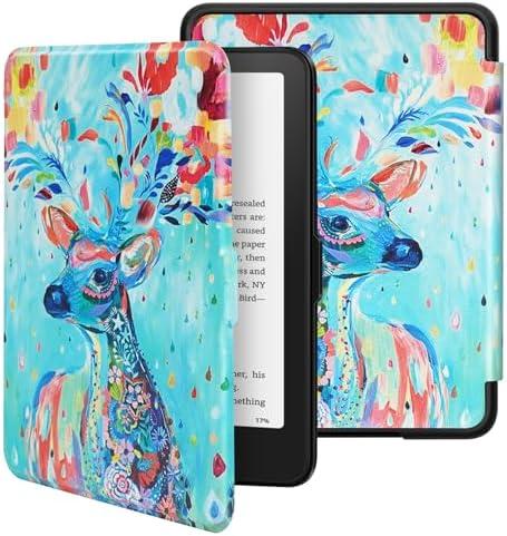 Slim Case for All-New 7" Kindle Paperwhite 12th Gen 2024&Kindle Colorsoft Signature Edition 2024, PU Leather Shell PC Cover with Auto Wake/Sleep, Deer