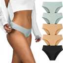 Period Underwear for Women Seamless Period Bikini Regular Absorbency Leakproof Underwear (3X-Large, Black/2 Beige/2 Smoke Green)