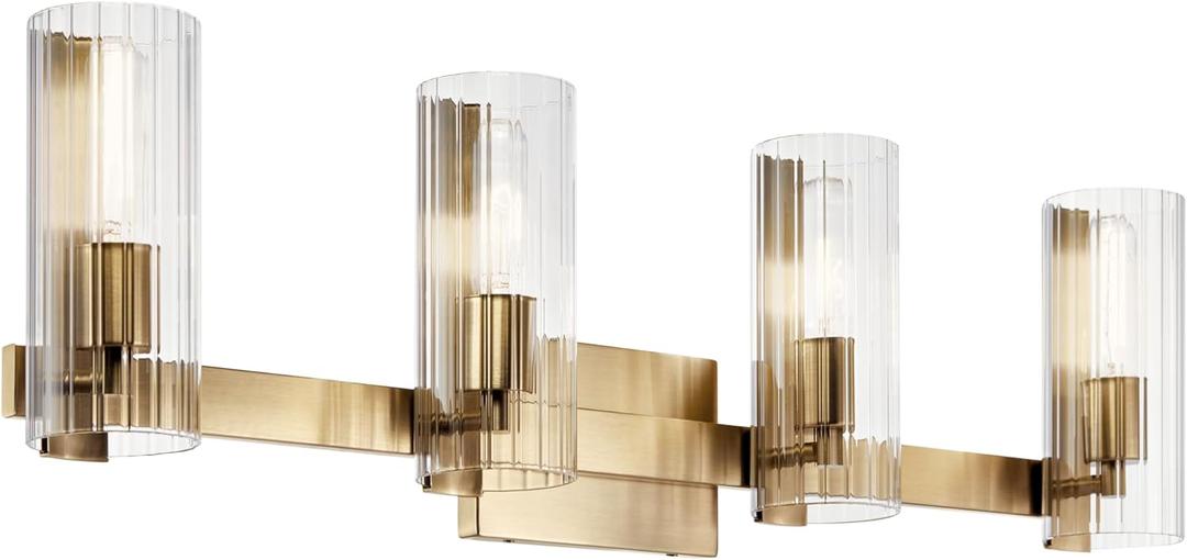 KICHLER Jemsa 32" Vanity Light, 4-Light Modern Bathroom Light Fixture with Clear Fluted Glass in Champagne Bronze, for Bathroom or Powder Room, (9.75" H x 32" W), 55169CPZ