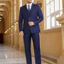 Cooper & Nelson 3 Piece Mens Suit Set 2 Button Slim Fit Suits for Men Business Wedding Party Tuxedo Jacket Vest Pants and Tie (Blue, S)