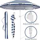 BANZ Cabana Beach Umbrella UPF 50 - UV Protection Foil-Lined Portable Outdoor Umbrella for Sand with Screw-in Base & Tilt Pole - Lightweight Beach Shade & Patio Umbrella with Bag, Blue and White