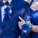 Fnize Corsage and Boutonniere Set for Prom Homecoming Graduation Wedding, Silk Wrist Corsages for Women and Boutonniere for Men with Faux Rose Artificial Peony (Royal Blue)