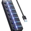USB Hub 3.0, Eanetf 7 Port USB hub with LED Individual On/Off Switches and Extended Long Cable for MacBook, Mac Pro, Mac mini, iMac, Surface Pro, XPS, PC