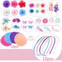 353 Pcs Headband Making Kit for Women Include 12 Headbands 24 Fake Flowers 300 Feathers 4 Mesh Ribbons 1 Roll Double Faced Adhesive Tape 12 Butterfly Accessories for DIY Hair Tea Party Decor