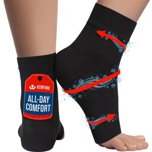 KEMFORD Ankle Compression Sleeve with Cooling Effect - Plantar Fasciitis Braces - Open Toe Compression Socks for Swelling, Sprain, Neuropathy, Arch Support for Men and Women - M, Black