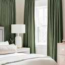 2 x MIULEE 100% Blackout Linen Textured Curtains for Bedroom Solid Thermal Insulated Olive Green Grommet Room Darkening Curtains & Drapes Luxury Decor for Living Room Nursery 52 x 63 Inch (2 Panels)