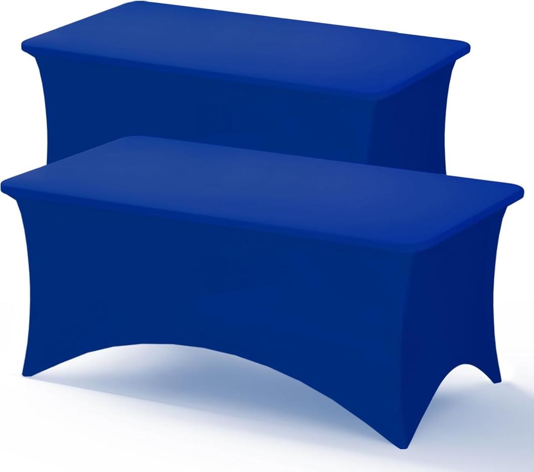 Fixwal 6FT Table Cloth for Rectangle Table, 2 Pack Royal Blue Rectangular Stretch Spandex Fitted Table Covers 6 Foot for Party, Tradeshows, Banquet, Weddings, Graduation