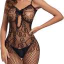 FRENZCOY Sexy Lingerie Women Fishnet Bodysuit Mesh Stretchy BodyStockings for Women One piece babydoll (Black)