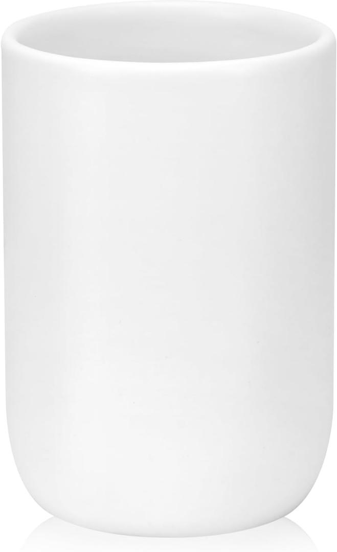 Bathroom Tumbler Cup Ceramic 12.6oz Reusable Toothbrush Cup 375ml,Toothbrush Holder Adequate for Your Bathroom (White) (1pcs)