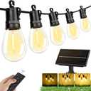Brightever Solar String Lights for Outside, 50FT Patio Lights Outdoor Waterproof Solar Powered, 3 Lighting Modes Dimmable, 15+1 Shatterproof S14 Edison Bulbs, Solar Outdoor String Lights for Deck